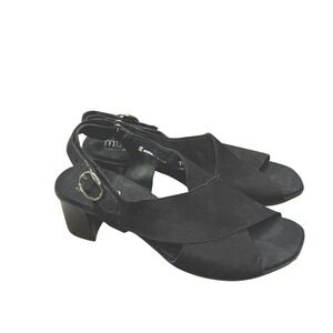 Munro Womens Black Cross Suede Block Heel Sandals 7.5M Block‎ stacked heel VGUC